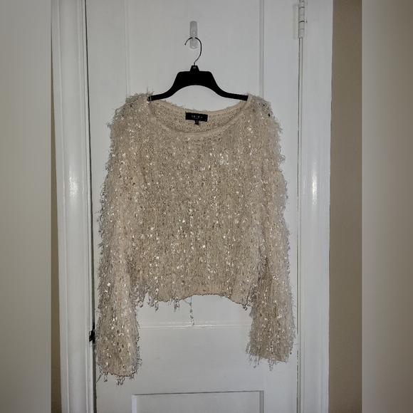 Akira Cream Sequin Fringe Sweater - Picture 2 of 7